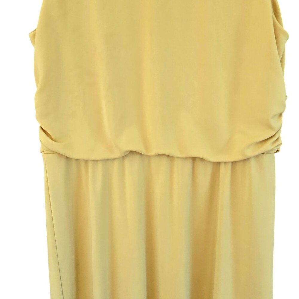 Ann Taylor Mustard Yellow Sleeveless Midi Dress Ruched Waist Detail Medium - Picture 4 of 9